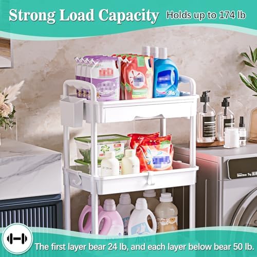 SUNALLY 4 Tier Rolling Cart with Drawer, Craft Storage Cart Organizer,White - Image 5