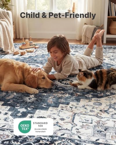 AMADA HOMEFURNISHING 5x7 Area Rugs, Washable Living Room Rug Low-Profile with Non-Slip Backing & Durable Edge Binding, Vintage 5x7 Rugs for Living Room, Bedroom, Dinning Room - Image 4