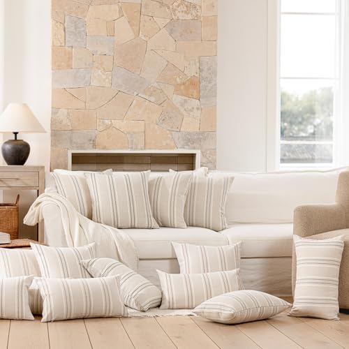 Hckot Striped Throw Pillow Covers 16x16 Set of 2 Taupe Pillow Covers - Image 6