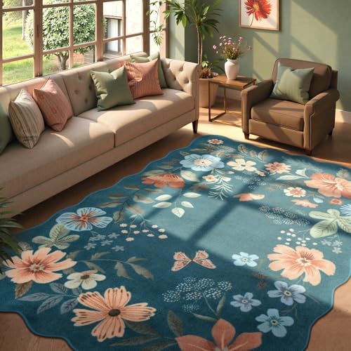 Lahome Floral Washable 6x9 Area Rugs, Soft Bedroom Rugs for Living Room by Lahome
