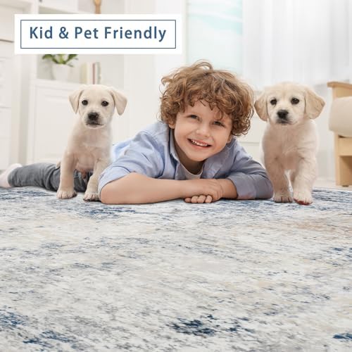 8x10 Washable Area Rugs for Living Room,Bedroom,Dining Room- Blue Beige - Image 6