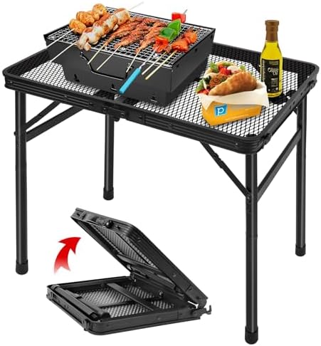 Folding Grill Table Camping Table with Mesh Desktop, Lightweight & Portable Outdoor Picnic Table, Height Adjustable Portable for Outside Inside Use by Grovind