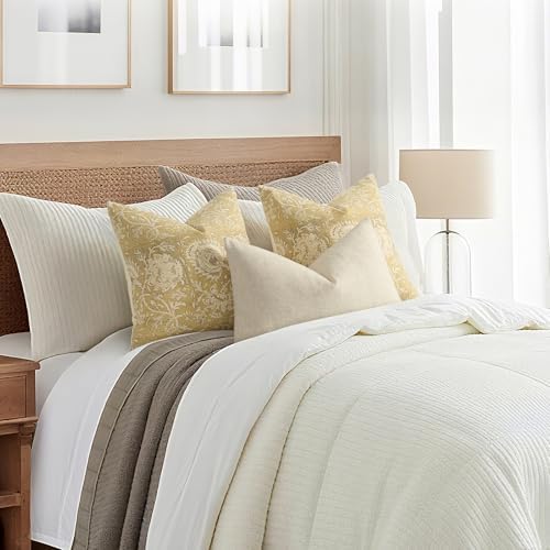 Vintage Floral Print Throw Pillow Covers 24x24 Set of 2 Neutral Modern Farmhouse Pillowcases Accent Decorative Cushion Covers Boho Home Decor for Couch Sofa Chair Bed Living Room, Yellow - Image 6