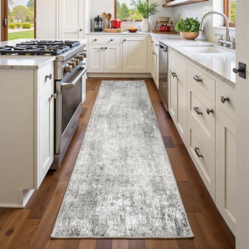 RELEANY Washable Runner 2'x6' Abstract Area Rug for Hallway Gray White - Image 3