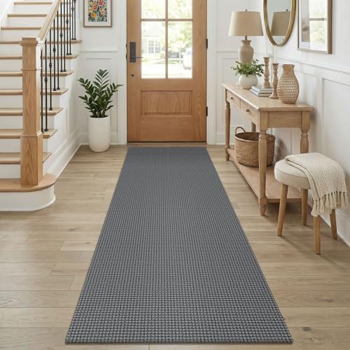 KOZYFLY Cotton Runners for Hallway 2.5'x8', Washable Runner Rug, Woven Non Slip Kitchen Runner, Braided Entryway Rug, Floor Carpet for Foyer, Bedroom, Hall, Grey/Dark Grey by KOZYFLY