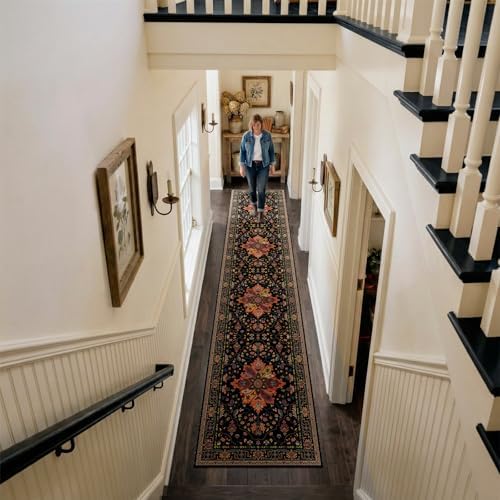 RELEANY Washable Area Rug, Runner 2'6"x12', Black/Colorful - Image 3