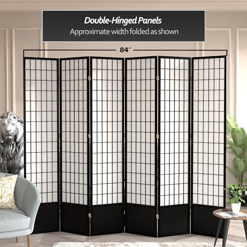 Red Lantern 7 ft. Tall Window Pane Shoji Screen - Black - 6 Panels - Image 6