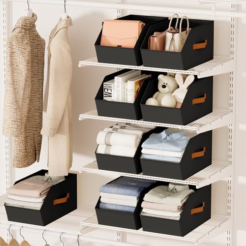 Homsorout Large Closet Storage Cubes - Closet Storage Bins with Dual Handles for Clothes, Towels, Toys, Shelf Organizer Bins for Bedroom, Nursery, Shelves, Small Spaces, Black, 3 Pack - Image 4