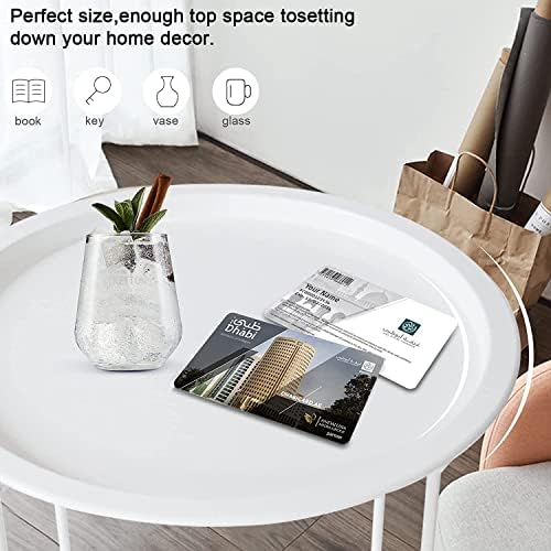 Garden 4 you End Table Metal Side Table Round Folding Tray Cyan Sofa Small Accent Fold-able Table, Round End Table Tray, Next to Sofa Table, Snack Table for Living Room and Bed Room,White - Image 4