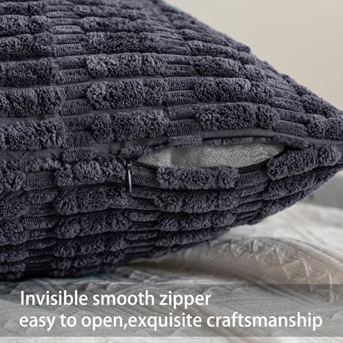 Pack of 2 Corduroy Decorative Throw Pillow Covers 26x26 Inch, Dark Grey - Image 3