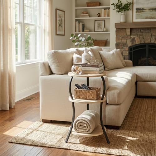 Vintage Small Round Side Table,3-Tier Slim Waist End Table for Small Spaces - Image 6