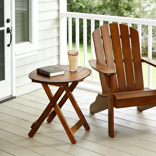 Outdoor Small Table, Round Folding Wooden Patio Side Table Furniture End Table for Adirondack Chair, Balcony, Porch, No Assembly Required, Brown - Image 2