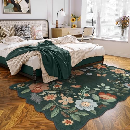 Lahome Floral Washable Living Room Rugs, 5x7 Green Rugs for Bedroom Nursery - Image 3