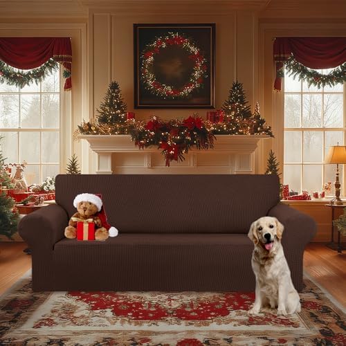 KEKUOU Stretch Oversized Couch Covers for Sofa Slipcover,Chocolate - Image 2