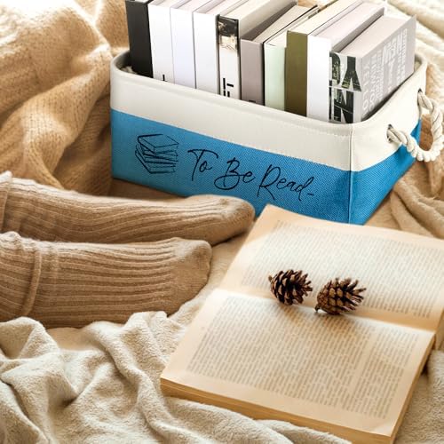 Marsui 1 Pcs TBR Basket Book Storage Bin Bookish Gifts, White Blue - Image 5