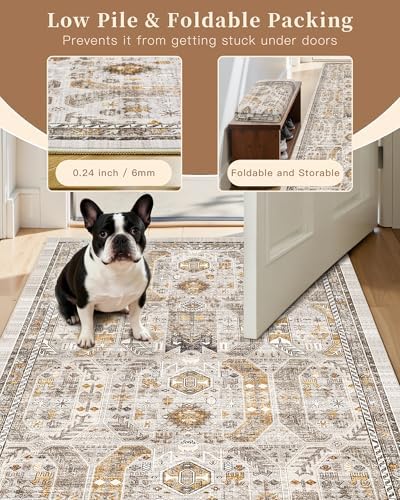Madane Washable Runner Rug 2x6 Runners for Hallways Non Slip, Brown/Gold - Image 6