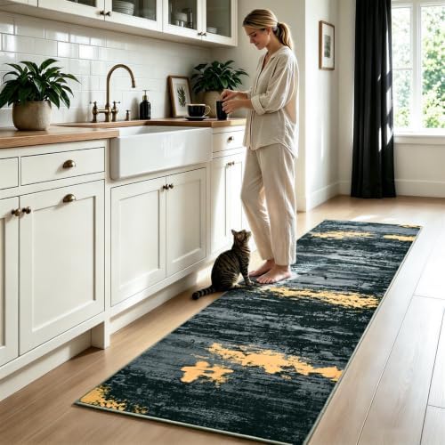 Toneed Washable 2x6 Non-Slip Abstract Runner Rug for Hallway Kitchen by Toneed