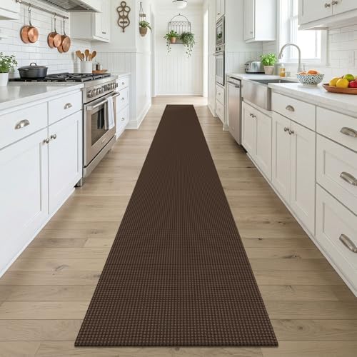 KOZYFLY Braided 2x18 Runners Rugs for Hallway, Extra Long Washable Runner Rug, Woven Non Slip Kitchen Runner, Cotton Entryway Rug, Floor Carpet for Entry, Aisle, Hall, Brown/Dark Brown - Image 2