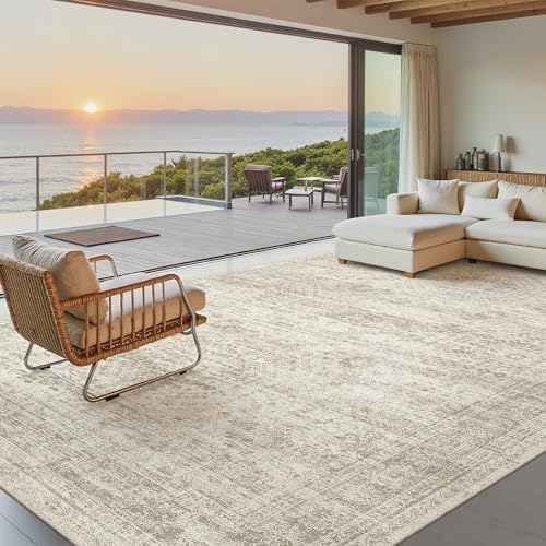 Soalmost 7x10 Area Rug for Living Room Washable Rugs Non-Slip Beige - Image 2
