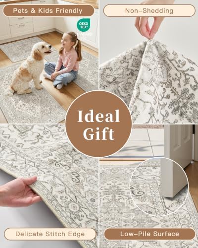 Madane 2-Piece Area Rugs Set, Small Kitchen Runner Non-Slip, Beige/Brown - Image 6