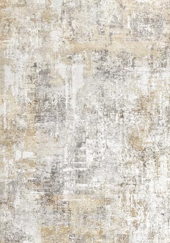 Washable 3x5 Entryway Rug - Non-Slip Soft Low-Pile Thin Small Area Rugs for Kitchen Bedroom Living Room Hallway – Modern Abstract Neutral Door mat Indoor （Gold Grey） - Image 2
