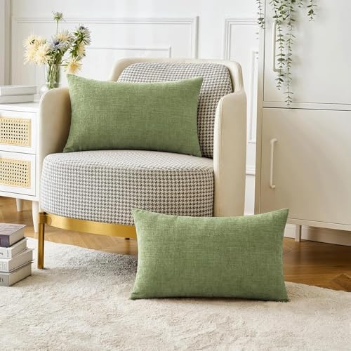 MIULEE Soft Chenille Lumbar Throw Pillow Covers Sage Green 14x24 Pack of 2 - Image 2