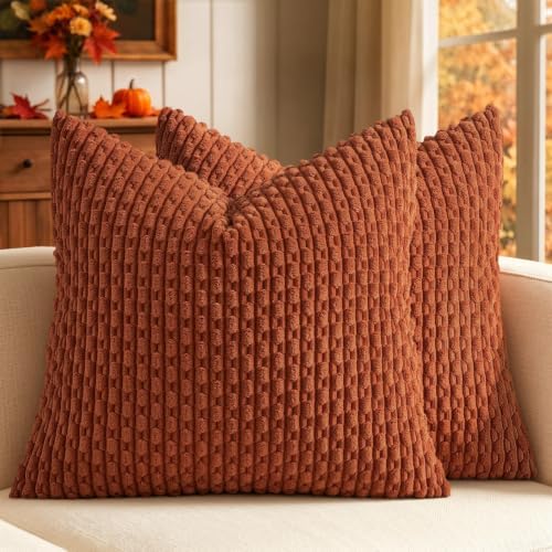MIULEE Fall Decorative Throw Pillow Covers 18x18 Burnt Textured Corduroy by MIULEE