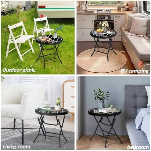 Foldable Side Table with Tempered Glass Top, 2 Pack Black & White - Image 4