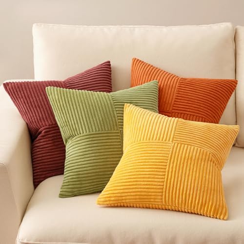 MIULEE Fall Yellow Orange Rust Throw Pillow Covers 20x20 Inch 4 Packs Boho Farmhouse Decorative Color-Clash Pillow Cases Soft Cushion Cases for Couch Sofa Bed Corduroy Striped Home Decor - Image 3