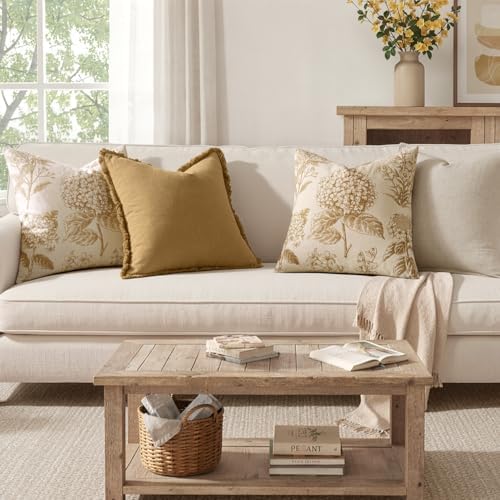 Set of 2 Decorative Floral Pillow Covers 22x22 Inch Light Yellow - Image 4