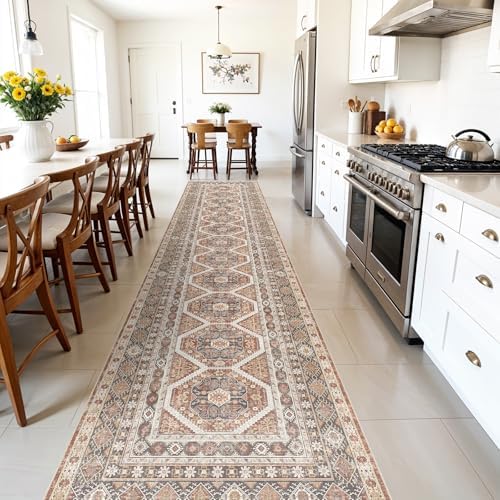 3x20 Runner Rug Washable Vintage: Non Slip Extra Long Hallway Runners Brick - Image 2