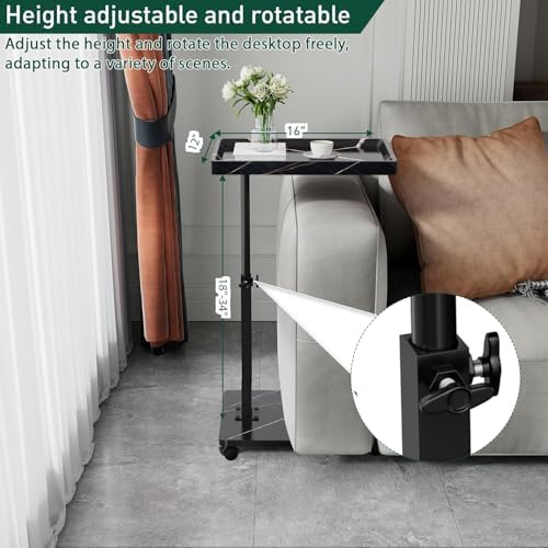 C Table End Table Adjustable Height, 360°Swivel TV Tray Table for Small Spaces, Couch Tables That slide under, C Shaped Side Tables living room and bedroom for Sofa, Bed,Chair, Snack (1, Black) - Image 4