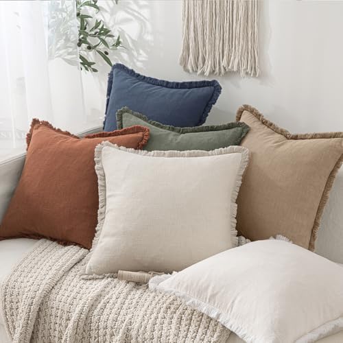 MIULEE Boho Linen Fringe Decorative Throw Pillow Covers Camel 20x20 - Image 6