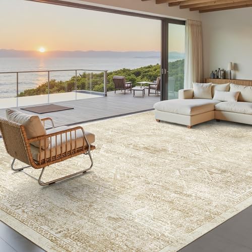 Soalmost Washable Area Rug 9x12 Large Soft Living Room Rugs Beige/Ivory by Soalmost