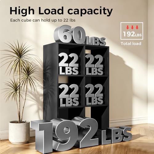 LUCKLIFE 6-Cube Storage Organizer, Modular Bookcase Shelf with Vertical or Horizontal Use, Fits 11×11" Bins, Optional Back Panels, for Living Room, Office, Black - Image 4