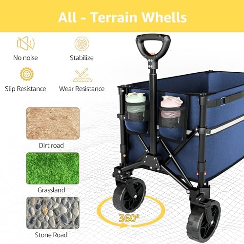 ROSONG Collapsible Wagon Cart with Wheels Foldable - Folding Utility Heavy Duty Wagons Carts for Grocery Sports Garden Shopping Camping Wheelbarrows (Navy Blue, 120L) - Image 4