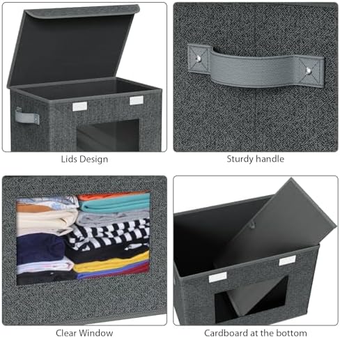 Univivi Fabric Foldable Storage Boxes with Lids, 4 Pack, Black - Image 4