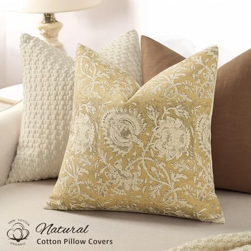Vintage Floral Print Throw Pillow Covers 26x26 Set of 2 Neutral Modern Farmhouse Pillowcases Accent Decorative Cushion Covers Boho Home Decor for Couch Sofa Chair Bed Living Room, Yellow - Image 2