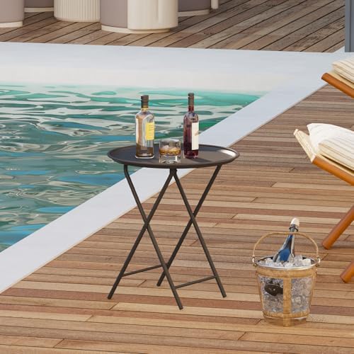 Garden 4 you Folding TV Tray Table, Metal Round Side Table, Black Dinner Table with Metal Frame, Modern Outdoor Tray Table for Living Room, Bedroom, Patio & Small Spaces, 2 Packs - Image 5