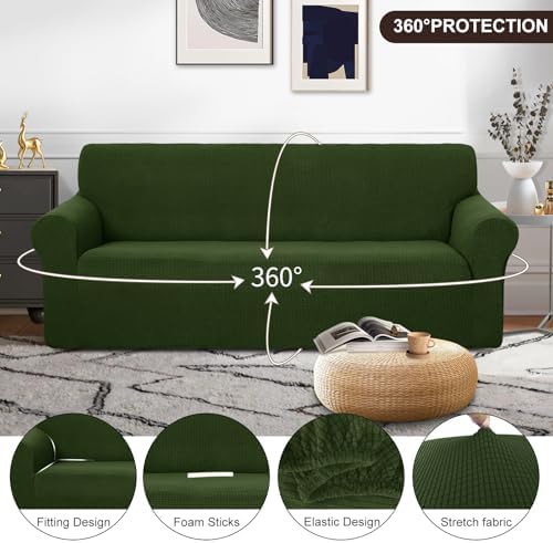 U-NICE HOME Stretch Couch Cover Slipcover for 3 Cushion Sofa, Bronze Green - Image 3