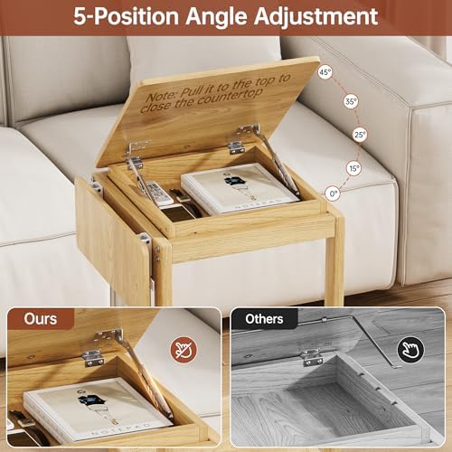 OtterOasis C Shaped End Table for Couch Rolling Side with Wheels Oak - Image 3