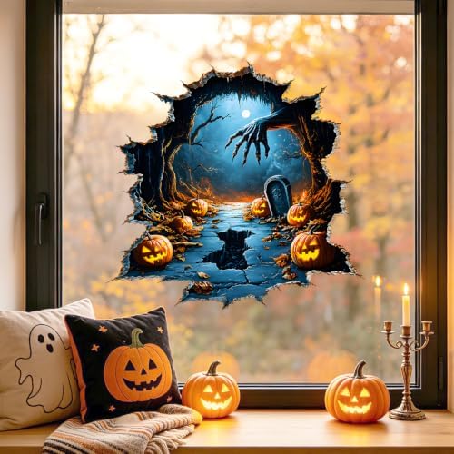 Halloween Graveyard Wall Decals Peel and Stick Haunted Cemetery Stickers, Removable Vinyl Spooky Wall Decor for Party Home Decoration - Image 4