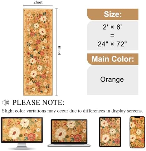 DUKINO 2x6 Runner Rug for Hallway, Washable Kitchen Rugs Non Slip, Orange - Image 2