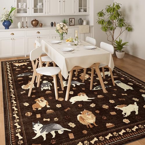 DUKINO 8x10 Area Rug, Washable Dog Rugs for Living Room Soft, Brown - Image 5