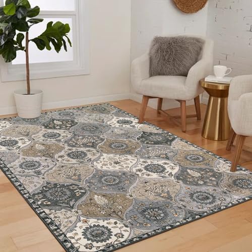 Lahome Moroccan Trellis Washable Area Rugs, 3x5 Rug for Bedroom Entryway Indoor Non-Slip, Small Oriental Accent Carpet for Living Room Kitchen Bathroom Office Elise, Grey - Image 6