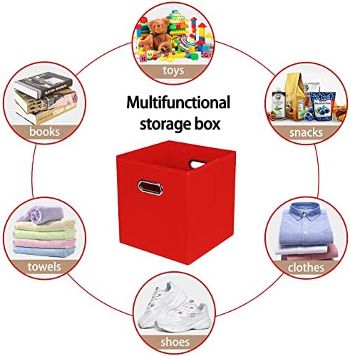 Fabric Cloth Storage Bins,Fabric Cube Bins Organizer with Dual Handles Foldable Cube Storage Baskets for Home Bedroom Storage,Set of 3,(Red) - Image 3