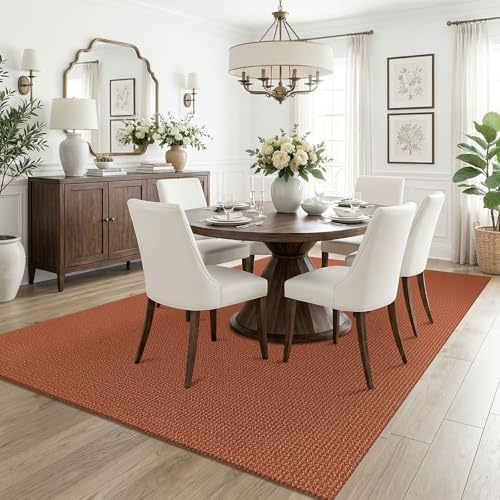 KOZYFLY Orange Washable 5x7 Living Room Rug, Non Slip Woven Area Rugs, Braided Floor Carpet for Entryway, Kitchen, Bedroom, Dining Room, Office, Cotton Rug Indoor Decor, Burnt Orange/Tan - Image 2