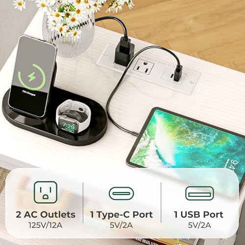 Huuger Nightstands Set of 2, Nightstand with Charging Station,Bedside Table - Image 4
