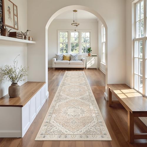 Madane Washable Runner Rugs 2x10 Long for Hallway Kitchen, Pink/Gray by Madane