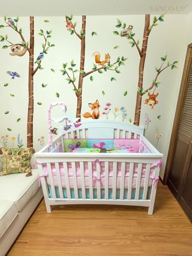 Woodland Animal Wall Stickers Decal - Watercolor Sloth Squirrel Bird Leaf Peel & Stick Removable Wall Art Decoration for Bedroom Living Room Playroom Nursery,111 cm x 150 cm by Unknown